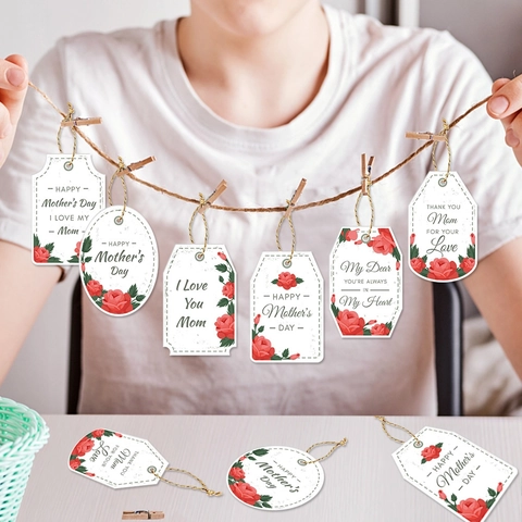 Etichette Regalo In Carta Festa Della Mamma Forma Cuore Floreale Ornamenti Appesi Per Decorazione Bouquet Grazie Mamma