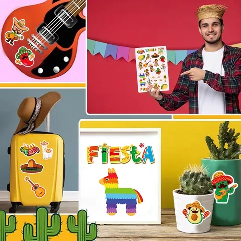 Autocollants Fiesta Mexicaine Décorations De Fête Cinco De Mayo Taco Cactus Pinata Étiquettes Autocollantes Décor Enveloppe