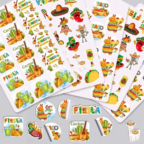 Autocollants Fiesta Mexicaine Décorations De Fête Cinco De Mayo Taco Cactus Pinata Étiquettes Autocollantes Décor Enveloppe