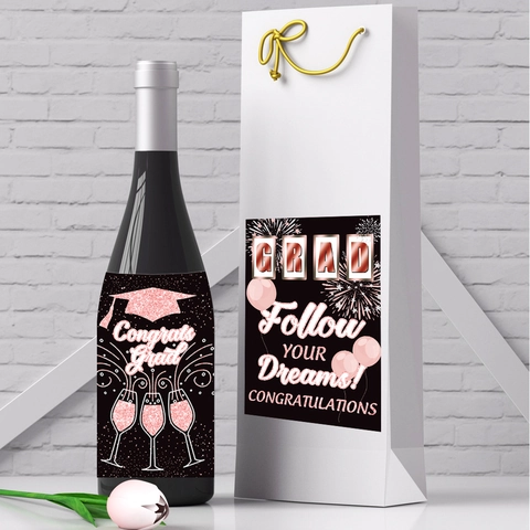 Graduation Wine Bottle Labels Waterproof Adhesive Stickers Congrats Grad Glitter Party Decorations Class Of 2025