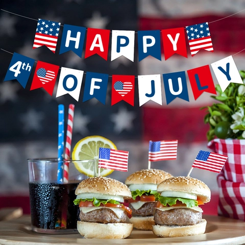 Independence Day Banner Und Spirale Hängedekoration Papier Karton PVC Rot Weiß Blau Patriotische USA Party Dekoration