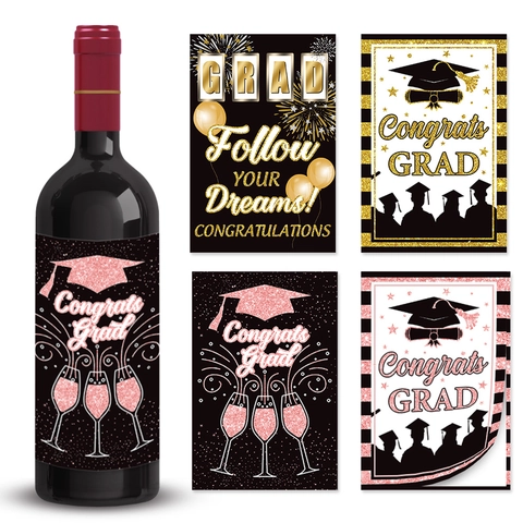 Graduation Wine Bottle Labels Waterproof Adhesive Stickers Congrats Grad Glitter Party Decorations Class Of 2025