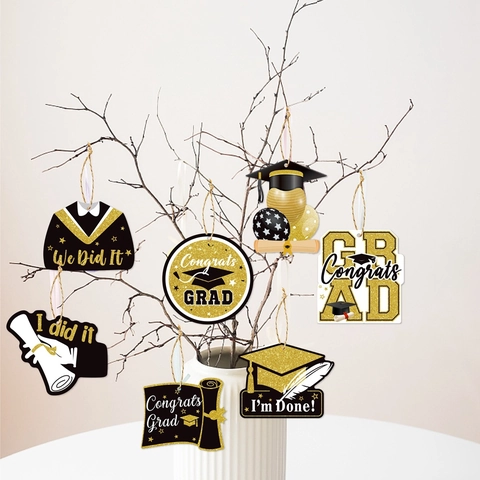 Glitter Cardboard Graduation Party Hanging Tags Ornaments Graduation Cap Diploma Stars Decor With Twine Celebration