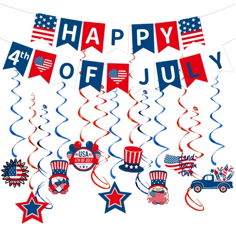 Independence Day Banner Und Spirale Hängedekoration Papier Karton PVC Rot Weiß Blau Patriotische USA Party Dekoration