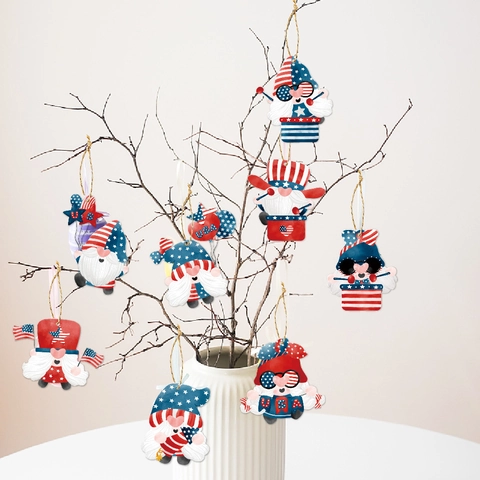 Gnome Hanging Tags July 4th Patriotic Decorations Cardstock Ornaments Star Stripes Red White Blue Party Decor