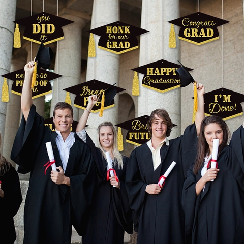 Decorazioni Da Appendere Tocco Laurea Carta Glitter Oro Nappina Decorazioni Festa Scolastica Nero Oro