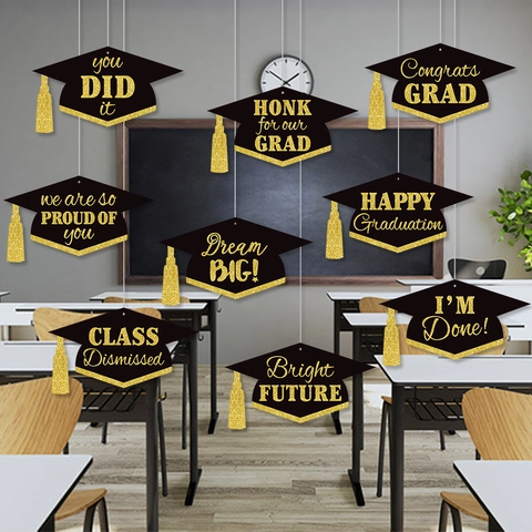Decorazioni Da Appendere Tocco Laurea Carta Glitter Oro Nappina Decorazioni Festa Scolastica Nero Oro