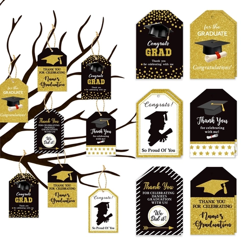 Graduation Gift Tags Paper Hang Labels With Twine Doctoral Cap Scroll Design For Grad Party Decor Congrats Grad
