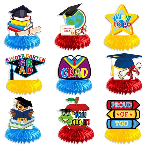 Graduation Honeycomb Centerpieces Cardboard Table Decorations Kindergarten Preschool Celebration Doctor Cap Owl Colorful