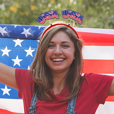 Unabhängigkeitstag Patriotisches Stirnband Karton Vliesstoff Party Deko Fotorequisiten Rot Weiß Blau Stern Herz USA