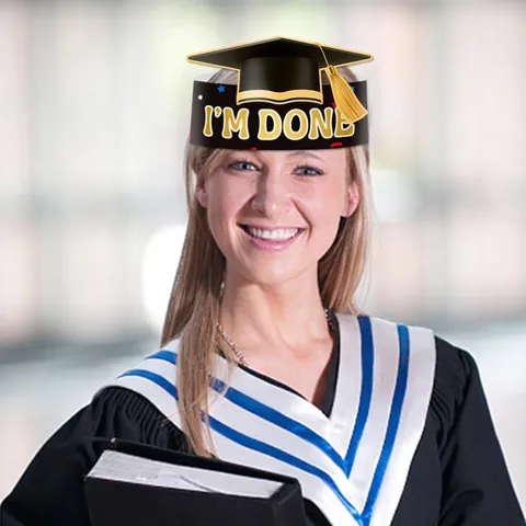 Graduation Party Paper Headbands Black Gold Congrats Grad Scholar Hat Crowns Party Atmosphere Decorations Photobooth Props