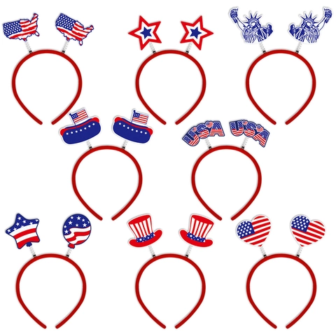 Unabhängigkeitstag Patriotisches Stirnband Karton Vliesstoff Party Deko Fotorequisiten Rot Weiß Blau Stern Herz USA