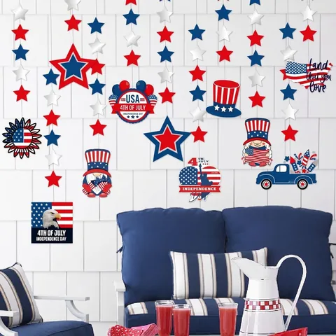 Decorazioni Appese Giorno Indipendenza Stelle Ghirlanda Carta 4 Luglio Decorazione Festa Patriottica Gnomo Camion