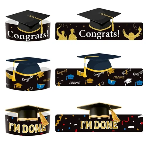Graduation Party Paper Headbands Black Gold Congrats Grad Scholar Hat Crowns Party Atmosphere Decorations Photobooth Props