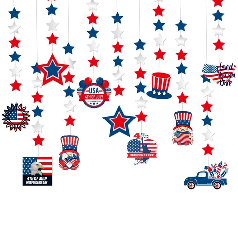 Decorazioni Appese Giorno Indipendenza Stelle Ghirlanda Carta 4 Luglio Decorazione Festa Patriottica Gnomo Camion