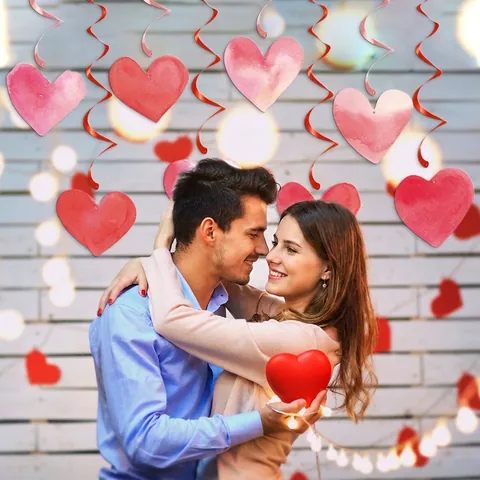 Heart Hanging Swirl Decorations Paper Watercolor Pink Red For Valentine Day Wedding Party Indoor Ceiling Ornaments