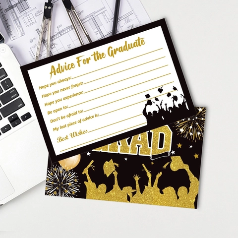 Tarjetas De Consejos De Graduación Para El Graduado Congrats Grad Negro Oro Cartulina Tarjetas De Mensaje Recuerdo De Fiesta