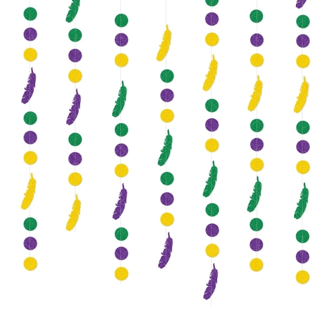 Ghirlanda Di Mardi Gras Decorazione Appesa Carta Luccicante Maschera Piuma Cerchio Per Festa In Maschera Carnevale Sfondo