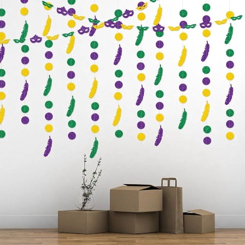 Ghirlanda Di Mardi Gras Decorazione Appesa Carta Luccicante Maschera Piuma Cerchio Per Festa In Maschera Carnevale Sfondo