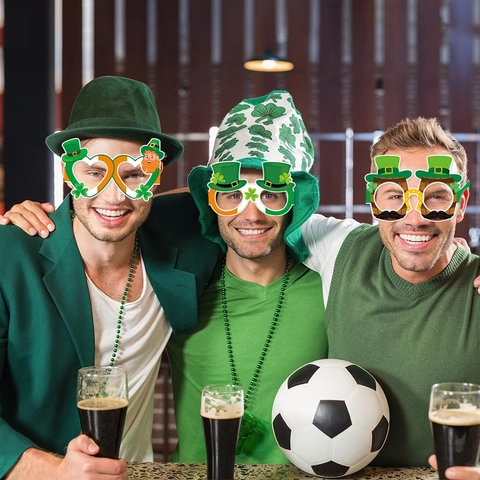 St Patricks Day Party Glasses Shamrock Leprechaun Hat Paper Photo Booth Props Irish Festival Celebration Decor For Adults