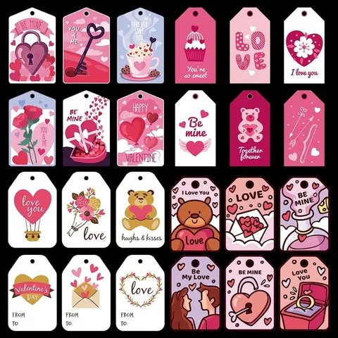 Etichette Regalo San Valentino Carta Cuore Orso Design Etichette Appese Con Corda Di Cotone Per Bomboniere Matrimonio