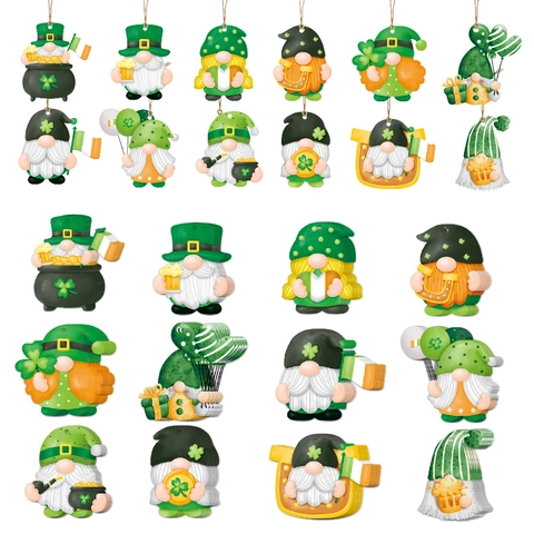 St. Patrick's Day Gnome Hanging Ornaments Double Sided Paper Leprechaun Shamrock Clover Lucky Party Decorations