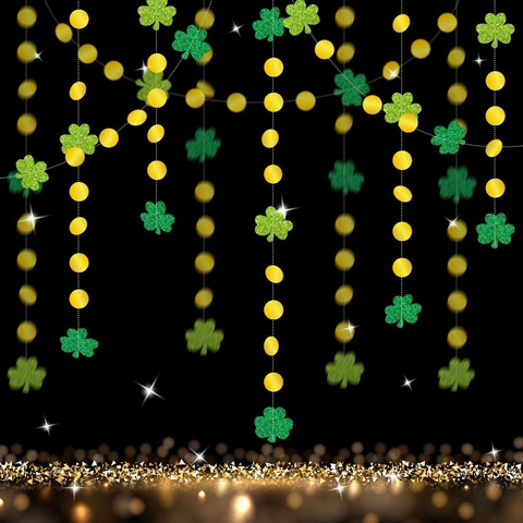 Decorazioni Appese St Patricks Ghirlanda Trifoglio Carta Luccicante Trifoglio Irlandese Cerchi Dorati Banner Festa