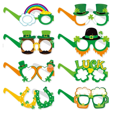 St Patricks Day Party Glasses Shamrock Leprechaun Hat Paper Photo Booth Props Irish Festival Celebration Decor For Adults