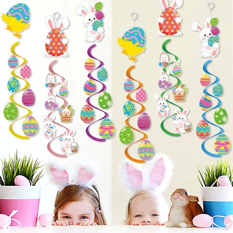 Ostern Hängende Wirbel Dekorationen PVC Kunststoff Spirale Bunte Hase Ei Küken Papier Karton Deckenstreamer Party Deko