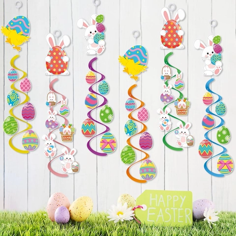 Ostern Hängende Wirbel Dekorationen PVC Kunststoff Spirale Bunte Hase Ei Küken Papier Karton Deckenstreamer Party Deko