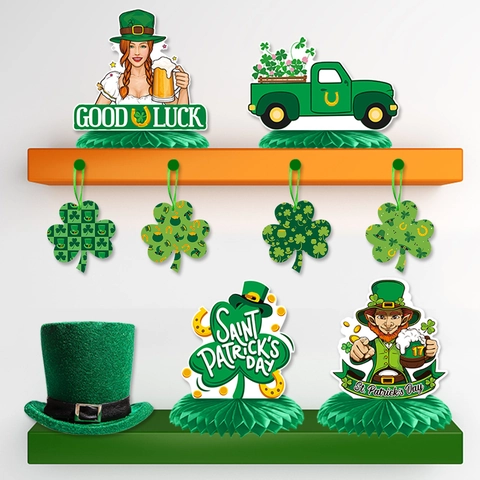 St Patricks Day Honeycomb Table Centerpieces Cardboard Shamrock Clover Desktop Decorations For Irish Party Luck Theme