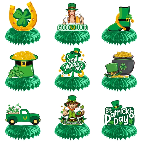 St Patricks Day Honeycomb Table Centerpieces Cardboard Shamrock Clover Desktop Decorations For Irish Party Luck Theme