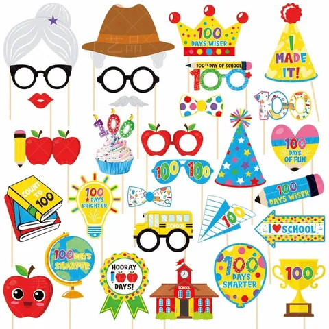 Accessori Per Foto Booth 100 Giorni Di Scuola Decorazioni Per Festa Di Ritorno A Scuola Oggetti In Carta Per Celebrazione