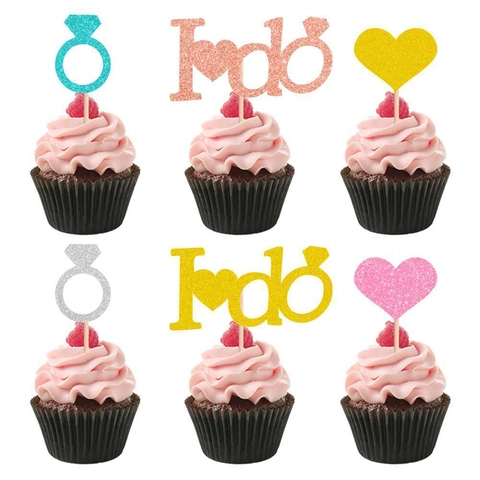 Glitter Paper Cake Toppers Heart Diamond Ring I Do Wedding Engagement Valentine Day Party Cupcake Decorative Picks