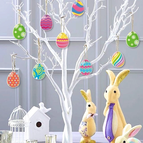 Ornamenti Appesi Uova Di Pasqua Carta Fronte Retro Stampato Motivi Colorati Decorazione Festa Carnevale Coniglio