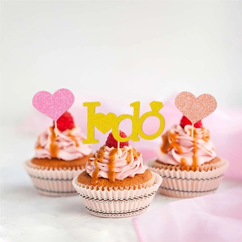 Glitter Paper Cake Toppers Heart Diamond Ring I Do Wedding Engagement Valentine Day Party Cupcake Decorative Picks