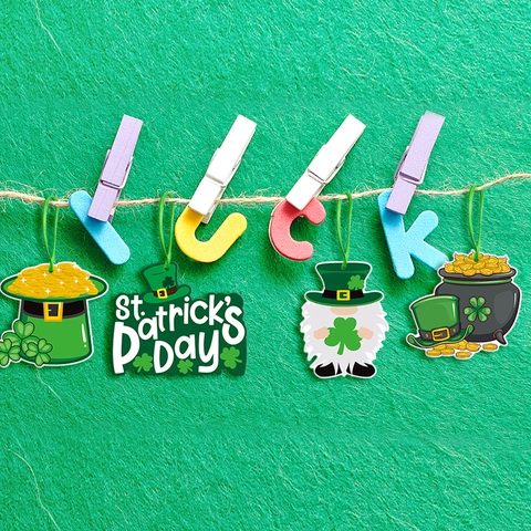 St Patricks Day Hanging Decorations Paper Shamrocks Gnomes Gold Coin Pot Lucky Party Ornaments Green