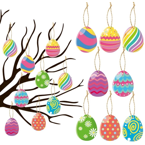 Ornamenti Appesi Uova Di Pasqua Carta Fronte Retro Stampato Motivi Colorati Decorazione Festa Carnevale Coniglio