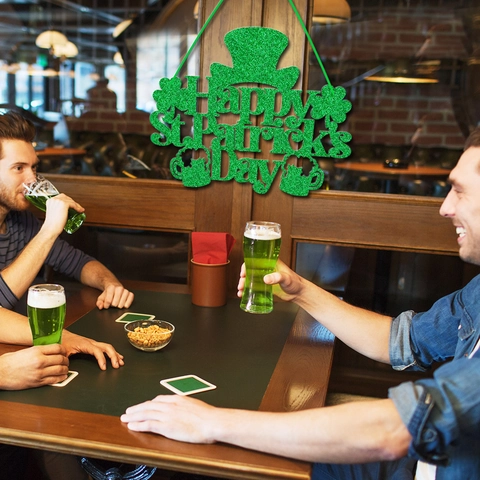 Decorazione Da Porta Happy St Patrick's Day Carta Luccicante Verde Trifoglio Cappello Birra Segno Parete