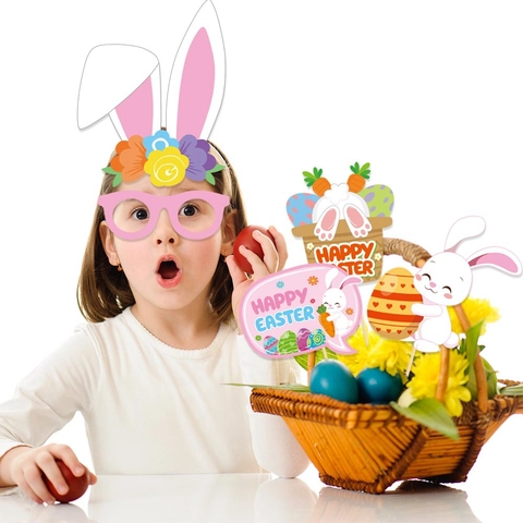 Ostern Photo Booth Requisiten Hase Ei Karotte Thema DIY Karton Partyartikel Für Osterfeiertage Feier Dekorationen