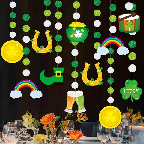 Decorazioni Appese San Patrizio Carta Glitter Trifoglio Fortunato Decorazione Festa Irlandese Verde Oro Pendenti Festivi
