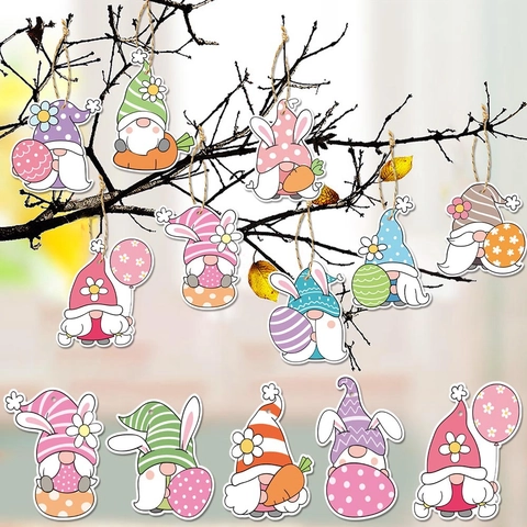 Ornamenti Appesi Di Pasqua Cartone Gnomo Orecchie Di Coniglio Uovo Carote Decorazioni Per Feste Casa Interni Con Corda Di Canapa