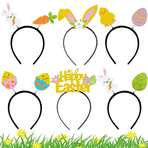 Easter Headbands Glitter Paper Plastic Bunny Ears Egg Chick Carrot Festive Party Decoration Kids Photo Props