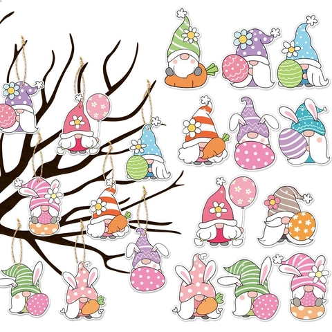 Ornamenti Appesi Di Pasqua Cartone Gnomo Orecchie Di Coniglio Uovo Carote Decorazioni Per Feste Casa Interni Con Corda Di Canapa