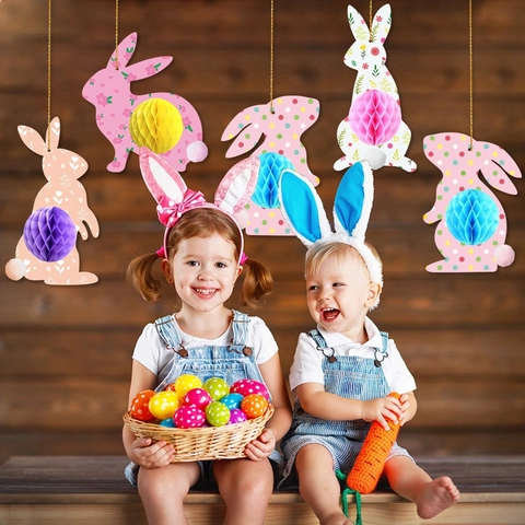 Decorazioni Appese Coniglietto Di Pasqua Carta Nido D Ape Pendenti Coniglio 3D Ornamenti Festivi Per Festa DIY