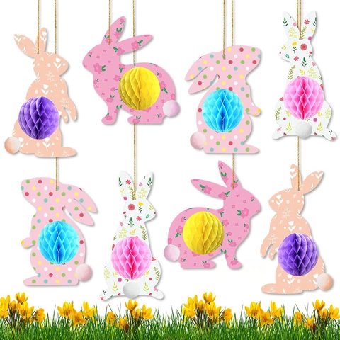 Decorazioni Appese Coniglietto Di Pasqua Carta Nido D Ape Pendenti Coniglio 3D Ornamenti Festivi Per Festa DIY