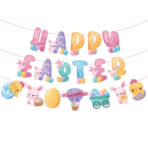 Easter Party Decoration Banners Paper Bunny Colorful Eggs Happy Birthday Garlands For Carnival Festive Celebration
