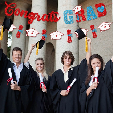 Nurse Graduation Banner Congrats Nurse Class Of 2026 Glitter Cardstock Medical Theme Party Decor Nurse Cap Heartbeat