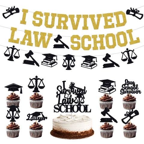 Striscione E Decorazioni Per Torte I Survived Law School Carta Luccicante Decorazione Per Festa Laurea Avvocato