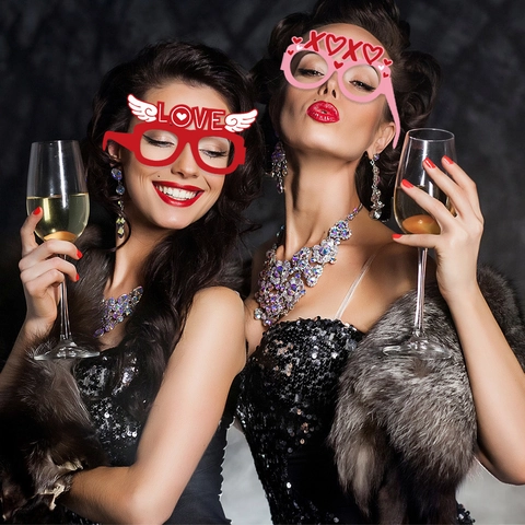 Valentijnsdag Feestbril Papier Hart Foto Requisieten Rood Roze Liefde XOXO Romantische Bruiloft Viering Accessoire